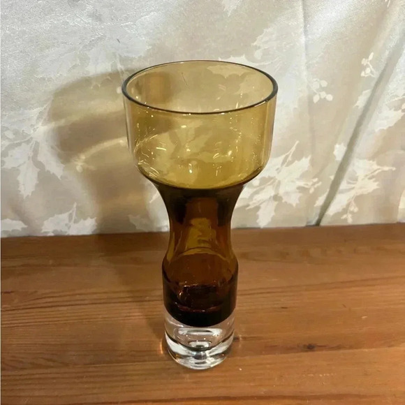 Vintage 60s Decorative Amber Glass Vase Mid Century Modern Glassware - Picture 3 of 5